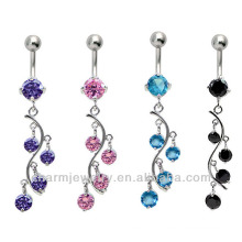 Stainless Steel Navel Ring Vine Dangle With CZ BER-009